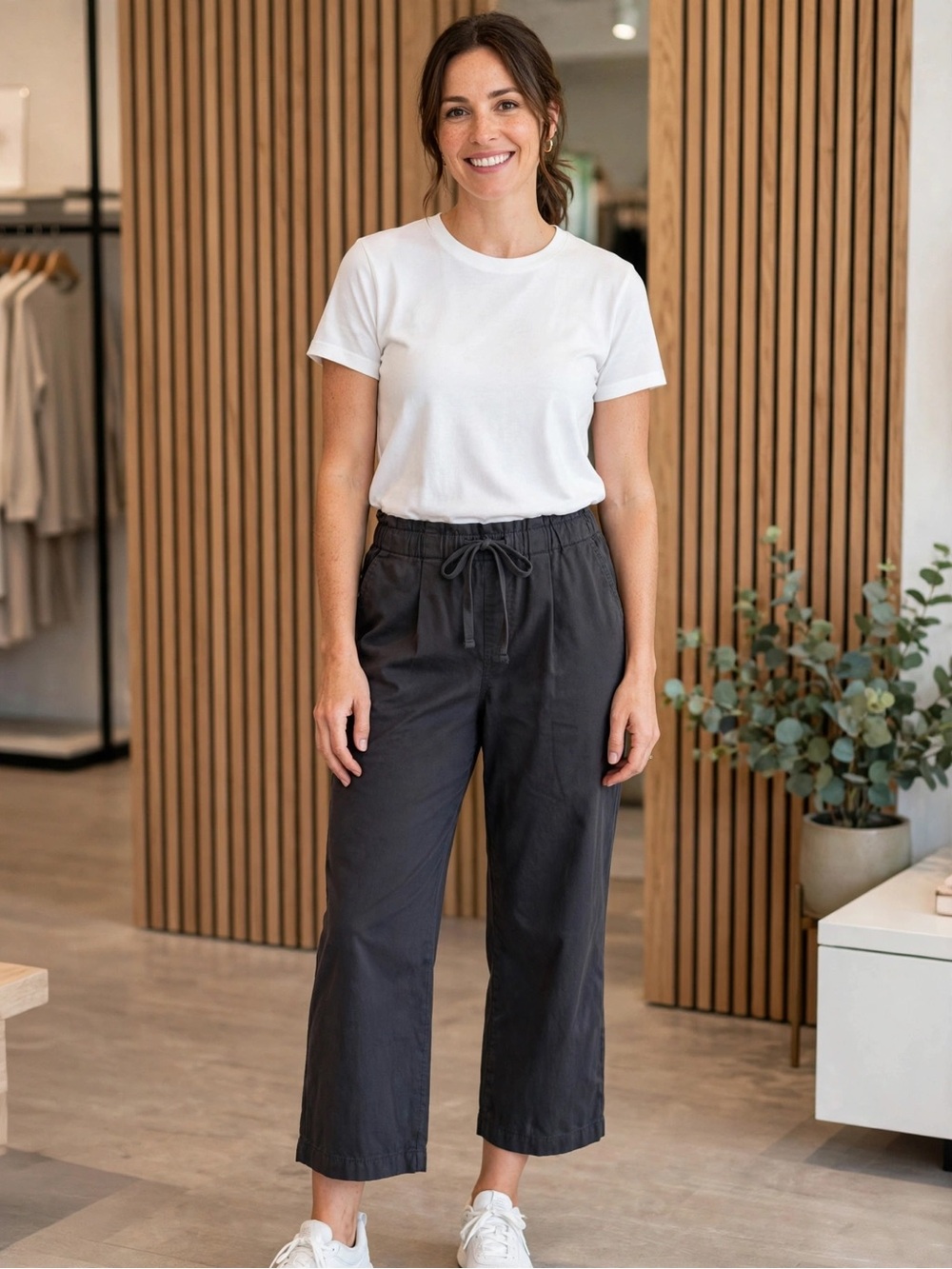 LOFT Charcoal Drawstring Wide-Leg Ankle Pants - Picture 2 of 6